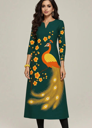 Muslim Dress Kurt Women's Fashionable And Elegant Straight Tube Casual Colorful Floral Pattern Kimono Femmes Musulmane