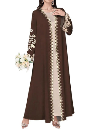 Muslim Women's Long Sleeve Printed Abaya Cardigan Elegant Fashion plus Size Outerwear Polyester Fabric Digital Printing