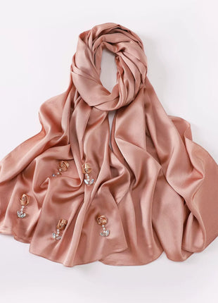 New Bubble Chiffon Hijab Scarf Handmade Flower Beaded Anchor Satin Silk Scarf  Hijabs for Women Turban Femme Ramadan Islamic