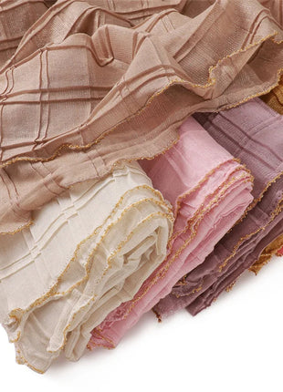 13 Color 80*180cm New Simple Silver Wire Wrinkle Plaid Solid Color Chain Gold Border Scarf Muslim Women Hijab Wrap Ramadan Islam