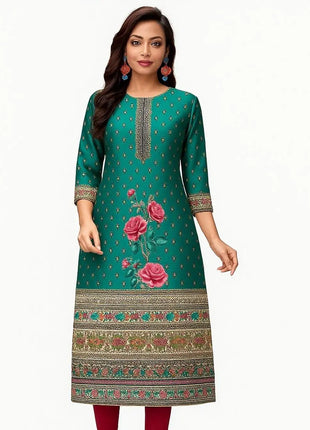 Dress Kurtta Women Fashionable Straight Tube Casual Bright Slit hem Flowers Patterns Robe Arabe Robe Traditionnelle Arabe Muslim