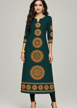 Muslim 2026 Dress Kurt Women's Fashionable And Elegant Long Sleeved Straight Tube Casual Round Neck Colorful Pattern Noble Skirt