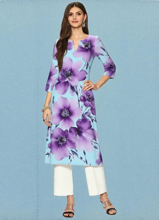 Muslim Dress Kurt Women's Fashionable And Elegant Straight Tube Casual Round Neck Colorful Flowers Pattern Dress Abiti Lunghi