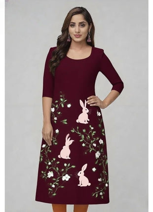 National style Kurt Women's Fashion Comfortable Slit hem Straight Casual Ethnic Flowers Pattern Robe Musulman Femme