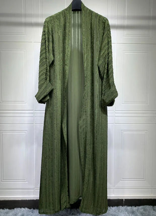 2024 New Fashion Muslim Kimono Abaya Solid Striped Retro Ethnic Cardigan Robe Dubai Middle Eastern Saudi Arabia Eid Clothes