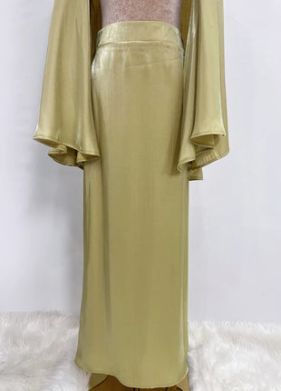 Ramadan Satin Abaya Dubai Turkey Islam Muslim Modest Dress Sets Prayer Clothes For Women Kaftan Robe Femme Musulmane