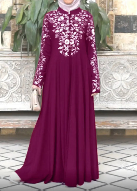 Plus Size Muslim Women Kaftan Dress Abaya Ethnic Style Long Sleeve Islamic Clothing Dubai Saudi Black Robe Turkish Modesty S-3XL