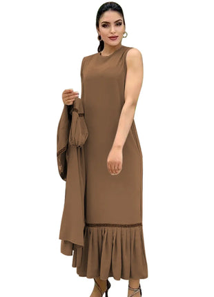 Muslim Women Hijab Dress 2 Piece Set Eid Lantern Sleeve Maxi Long Dress Islamic Clothing Caftan Kimono Big Swing Abaya Dresses