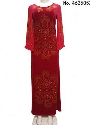 Customized African Dresses For Women Velvet Design Dashiki Beading Abaya Bandage Maxi Bazin Vintage Robe Gowns Africa Sexy Lady