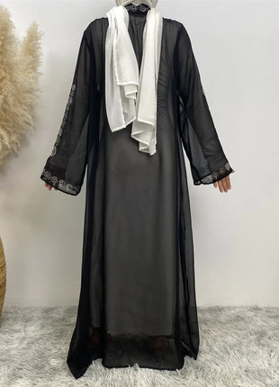 Diamond for Muslim Women Chiffon Open Cardigan Abaya Kimono Maxi Dress Turkey Dubai Arab Kaftan Eid Party Morocco Gowns Jalabiya