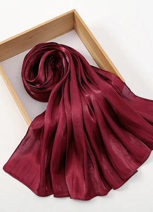 Newest Plain Shimmer Hijab Silk Wrinkle Scarf Muslim Woman Hijab Shawls Islam Woman Long Wraps Femme Headband Pure Turban