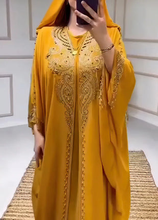 Eid Muslim Dress for Women Hooded Abaya 2 Piece Set Diamond Jalabiya Morocco Party Dresses Dubai Abayas Kaftan Vestido Long Robe