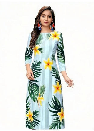 Muslim Kurtta Women's Casual Fashion Dress National style Straight Tube Casual Ethnic Flower Kaftan Moroccan Slit hem Robe