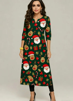 Muslim Kurt Women's Casual Fashion Dress National style Straight Tube Casual Ethnic Red Flower Kaftan Moroccan Women