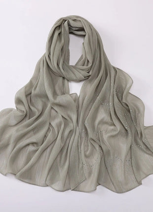 Luxury Rhinestone Chiffon Hijabs Woman Muslim Scarf Shawls Solid Lady Party Shawl Wraps Islamic Turban Female Headscarf Ramadan