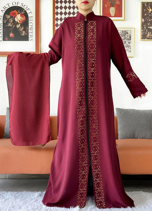 2024 Muslim Ramadan Tranditional Turtleneck Long Sleeve Dress Women Cardigan Open Abaya Dubai Caftan Islamic Kimono Clothes