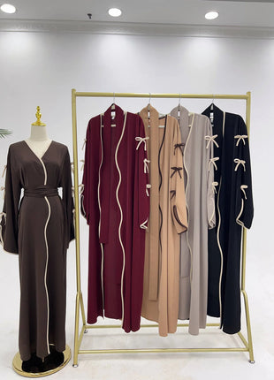 Eid Bow Abaya Women Cardigan Dress Muslim Party Caftan Robe Jalabiya Morocco Dubai Kaftan Islam Vestidos Largos Ramadan 2025