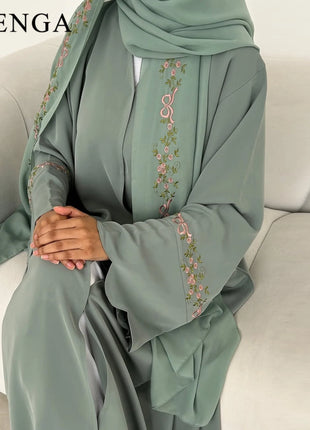 Luxurious Floral Embroidery Hijab Dress for Muslim Women Elegant Dubai Modest Abaya Eid Islam Party Jalabiya Turkey Kaftan Robe