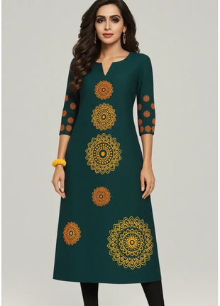 Dress Kurt Women's Fashionable And Elegant Long Sleeved Straight Tube Casual Round Neck Pattern Robe Traditionnelle Arabe