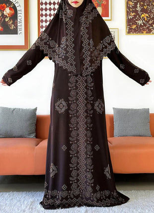 Muslim Two Piece Set Hijab Prayer Dress Fashion Abaya Set Women Prayer Garment Hijab Long Khimar Long Dress Sets Islamic Ramadan