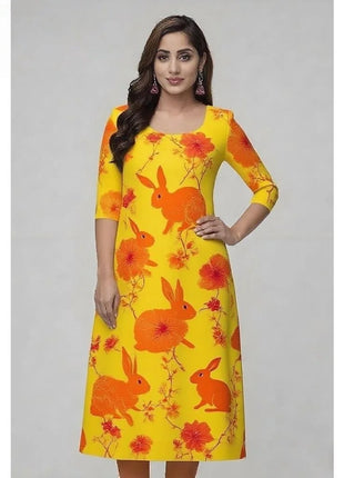 National style Kurt Women's Fashion Comfortable Slit hem Straight Casual Ethnic Flowers Pattern Robe Musulman Femme