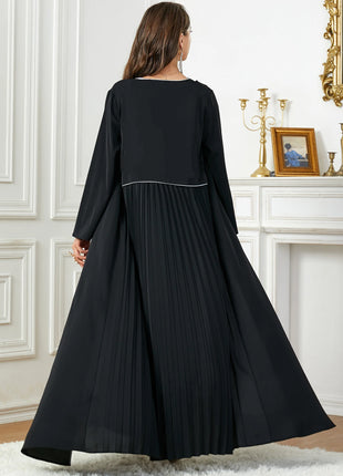 2024 New Saudi Arab Casual Loose Black Floral Beading Draped Open Kimono Abaya Jalabiyat Moroccan Turkish Borka Women Clothing