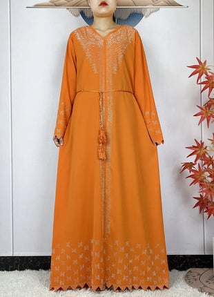 New Muslim Fashion Women Dress Chiffon Diamond Long Sleeves Casual Clothing African Abaya Women Robe Dubai Turkey Islamic Robe