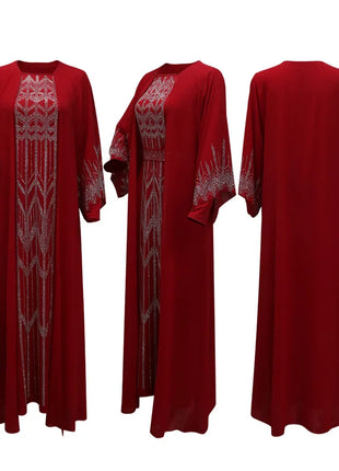 2024 Dubai Abaya Autumn Fashion Muslim Long Sleeve V-neck Party Evening Maxi Dress Kaftan clothes for Muslim Dress Women Outfits