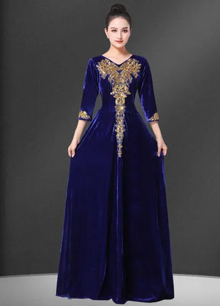 Ladies Golden Velvet Choral Performance Costumes Women Performance Costume Long Dresses Autumn Female Large Size 6XL Maxi Dress