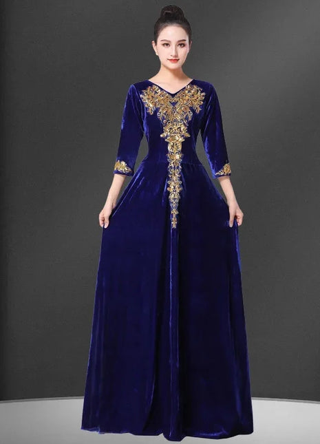 Ladies Golden Velvet Choral Performance Costumes Women Performance Costume Long Dresses Autumn Female Large Size 6XL Maxi Dress