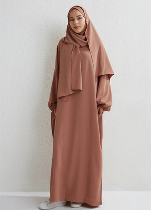 Muslim Abaya Prayer Dress One-piece Hooded Smocking Sleeve Islamic Clothing Women Jilbab Dubai Saudi Black Robe Turkish Modesty