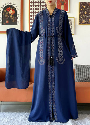 2025 Women Elegant Party Dress Chiffon Open Zipper Loose Abaya Muslim Women Dress Islamic Clothing Cardigan Abaya Muslim Dress