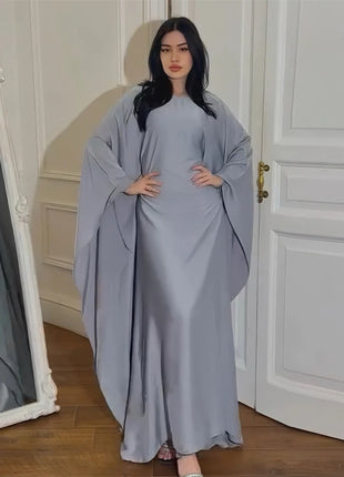 Eid Shiny Batwing Satin Abaya Dubai Luxury 2024 Muslim Abayas For Women Maxi Kaftan Dress Islamic Clothing Caftan Marocain Femme
