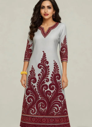 Muslim Kurt Flowers Women's Fashion Comfortable Long Sleeve Straight Casual Ethnic Vestidos Longos Parrot 3D Print New Dress