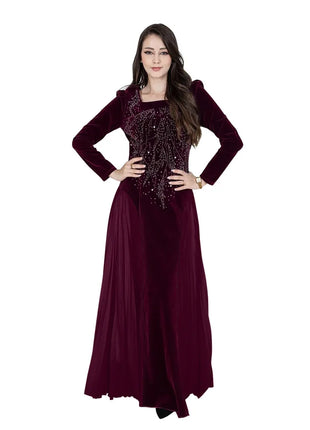 Women Dubai Arab Muslim Velvet Chiffon Splicing Diamond Evening Dress Jalabia Women's Clothing Abaya Robe