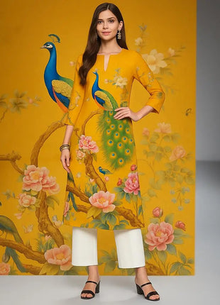 Muslim Women's Kurt Fashionable And Elegant Long Sleeved Straight Tube Casual Kurtta Peacock Pattern Kaftan Marroqui Mujer