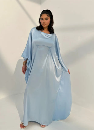 Eid Shiny Batwing Satin Abaya Dubai Luxury 2024 Muslim Abayas For Women Maxi Kaftan Dress Islamic Clothing Caftan Marocain Femme