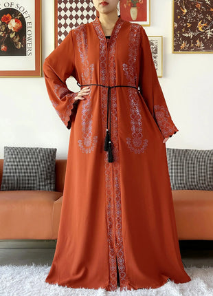 2025 Women Elegant Party Dress Chiffon Open Zipper Loose Abaya Muslim Women Dress Islamic Clothing Cardigan Abaya Muslim Dress