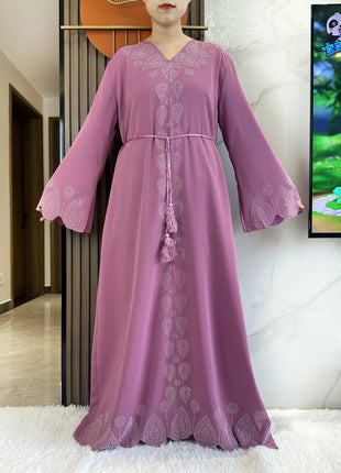 New 2024 Dubai Diamond Muslim Modest Dress for Women Elegant Arabic Femme Hijab Abaya 2024 Islamic Long Sleeve Turkey Clothing