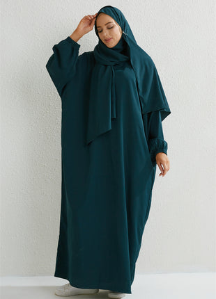 Muslim Abaya Prayer Dress One-piece Hooded Smocking Sleeve Islamic Clothing Women Jilbab Dubai Saudi Black Robe Turkish Modesty