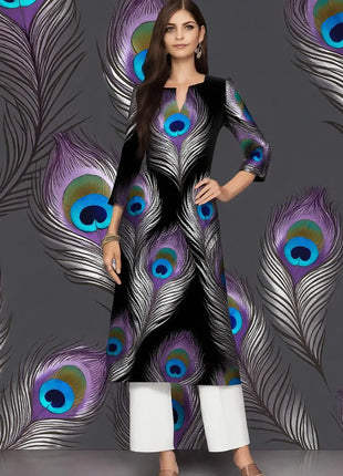 Muslim Dress Kurt Women's Fashionable And Elegant Straight Tube Casual Peacock Color Elephant Pattern Abaya Femme Dubaï