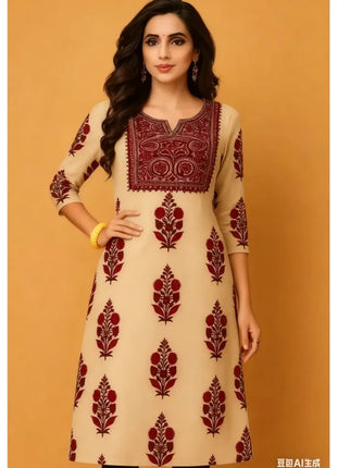 Muslim Kurt Women's Casual Fashion Dress National style Straight Tube Casual Ethnic Red Flower Kaftan Moroccan Women