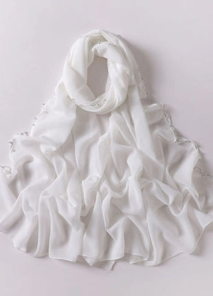 High Quality Women Beads Tassles Hijab Plain Long Scarf Shawls Malaysia Headband Muslim Arab Headscarf Wrap Shaylas 175*70cm