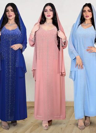 Eid Women Two Piece Set Hijab Party Dress Muslim Abaya Diamond Scarf Dresses Vestidos Mujer Kaftan Abayas Robe Elegant 2026
