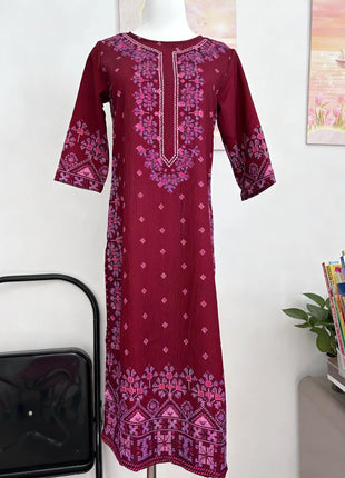 Muslim Women Kurt Casual Dress Slit hem Straight Casual Ethnic Turkish Abaya Mandarin Flowers Regular Size 3D Design Suitable