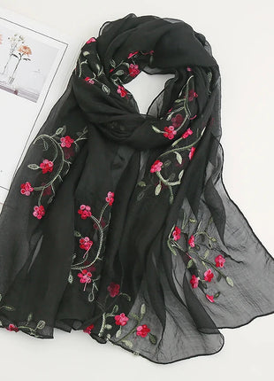 Women Muslim Chiffon Hijab Thin Floral Shawls Wraps Embroidered Scarf Plain Scarves for Woman Muslim Headscarf Islam Turban Veil