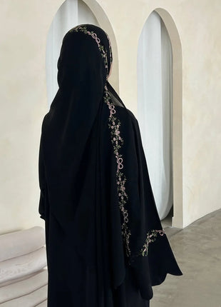 Luxurious Floral Embroidery Hijab Dress for Muslim Women Elegant Dubai Modest Abaya Eid Islam Party Jalabiya Turkey Kaftan Robe