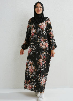 Muslim Dresses Women Maxi Dresses Mujer Vestidoes Female Loose Dresses Full Sleeve Printed Floral Casual Robe Long Dress