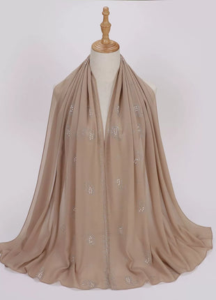 Hot Diamond Pearl Chiffon Hijabs for Women Muslim Fashion Long Shawl Head Wrap for Women Turbans for Women Ramadan Turban Femme