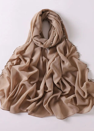 High Quality Women Beads Tassles Hijab Plain Long Scarf Shawls Malaysia Headband Muslim Arab Headscarf Wrap Shaylas 175*70cm